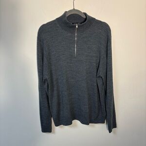 J Crew Men's Gray Half-Zip Sweater Merino Wool Blend Mock Neck XL